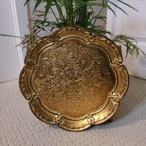 Venetian Gold Gilt Wooden Tray Hand Painted 14"  Italy Vintage